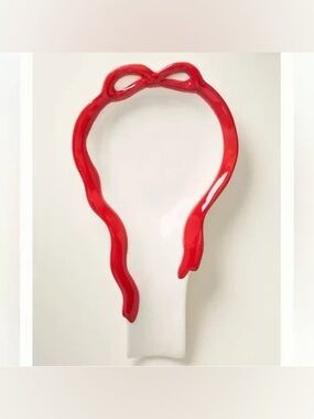 Anthropologie Red Ribbon Stoneware Spoon Rest